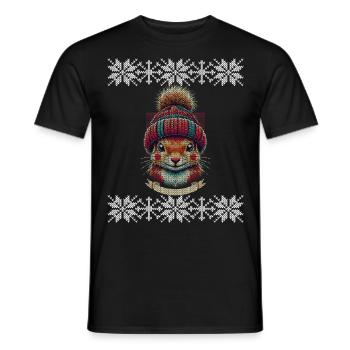 Winterliches Eichhörnchen Mit Mütze - Männer T-Shirt - Schwarz - Vorne - AI Model Male 178 light (178cm)