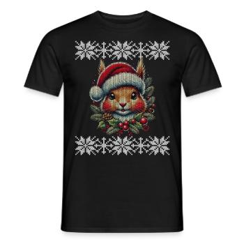 Christmas squirrel with cap - Men's T-Shirt - black - Front - AI Model Male 178 light (178cm)