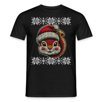 Cute Christmas squirrel with hat - Men's T-Shirt - black - Front - AI Model Male 178 light (178cm)