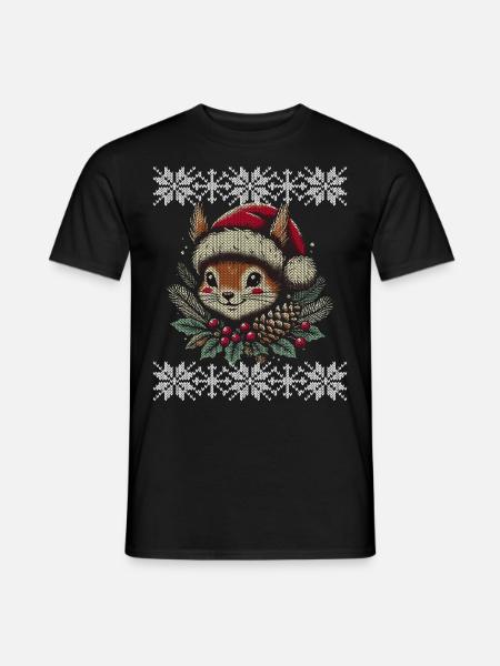 Christmas Squirrel Knitting Pattern - Men's T-Shirt - black
