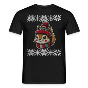 Niedliches Strickmuster Eichhörnchen Winter - Männer T-Shirt - Schwarz - Vorne - AI Model Male 178 light (178cm)