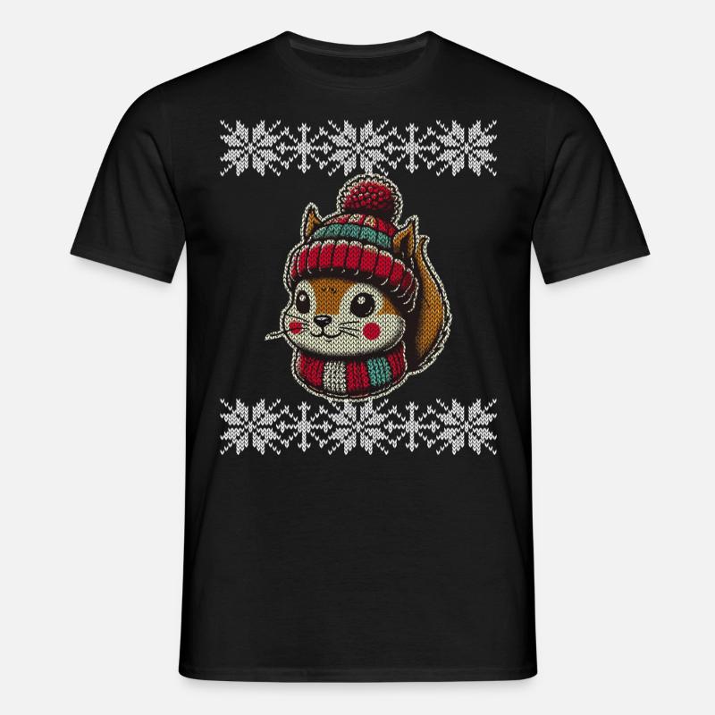 Cute Knitting Pattern Squirrel Winter - Men's T-Shirt - black