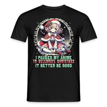 Kawaii Anime Christmas Break Celebrations - Men's T-Shirt - black - Front - AI Model Male 178 light (178cm)