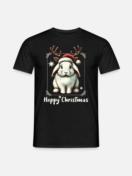 Hoppy Christmas Lustiges Rentier Kaninchen - Männer T-Shirt - Schwarz