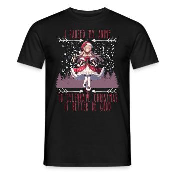 Anime Christmas Joy for Fans - Men's T-Shirt - black - Front - AI Model Male 178 light (178cm)