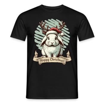 Lapin mignon de Noël houblonné avec des bois - T-shirt homme - noir - Devant - AI Model Male 178 light (178cm)