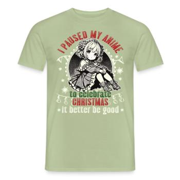 Anime and Christmas humorously connected - Men's T-Shirt - sage - Front - AI Model Male 178 light (178cm)