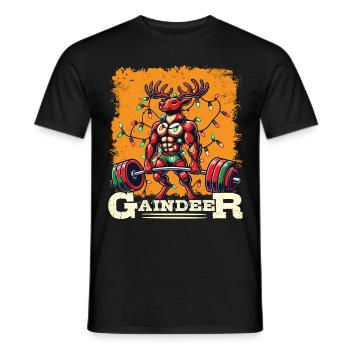 weChristmassy Gaindeer Muscleman Gym Humor - Men's T-Shirt - black - Front - AI Model Male 178 light (178cm)