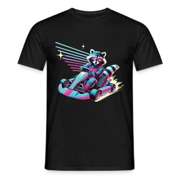 Raton laveur dans le style rétro du karting - T-shirt homme - noir - Devant - AI Model Male 178 light (178cm)