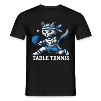 Cute Cat Playing Table Tennis Vintage Style - Men's T-Shirt - black - Front - AI Model Male 178 light (178cm)
