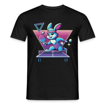 Vaporwave Lapin de Tennis de Table Sinthwave Retro - T-shirt homme - noir - Devant - AI Model Male 178 light (178cm)