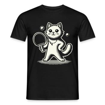 Chat mignon jouant au ping-pong - T-shirt homme - noir - Devant - AI Model Male 178 light (178cm)