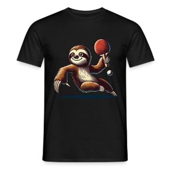 Funny Sloth Cartoon Table Tennis Adventure - Men's T-Shirt - black - Front - AI Model Male 178 light (178cm)