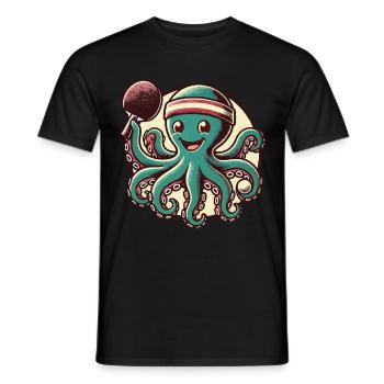 Lustiger Oktopus Tischtennis Cartoon Retro - Männer T-Shirt - Schwarz - Vorne - AI Model Male 178 light (178cm)
