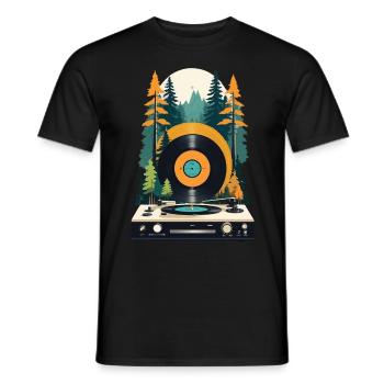 Retro Music Scene Turntable Forest Design - Men's T-Shirt - black - Front - AI Model Male 178 light (178cm)