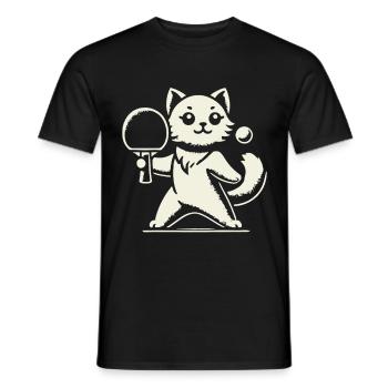 Cute Cat Playing Table Tennis Joy - Men's T-Shirt - black - Front - AI Model Male 178 light (178cm)
