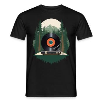 Musik Retro Streetwear Plattenspieler Landschaft - Männer T-Shirt - Schwarz - Vorne - AI Model Male 178 light (178cm)