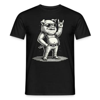 Funny Rock Music Pig Retro Style - Men's T-Shirt - black - Front - AI Model Male 178 light (178cm)