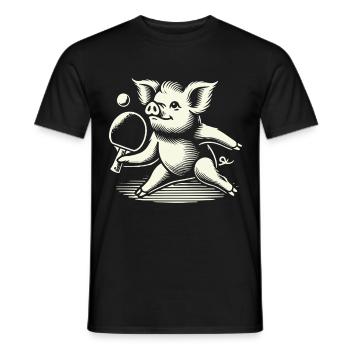 Funny cute pig playing table tennis - Men's T-Shirt - black - Front - AI Model Male 178 light (178cm)
