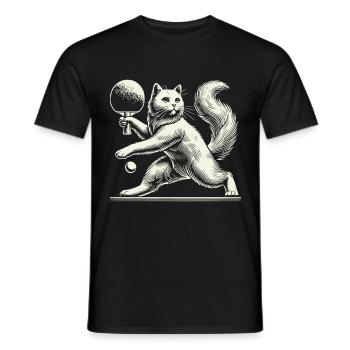 Cute cat playing table tennis with charm - Men's T-Shirt - black - Front - AI Model Male 178 light (178cm)