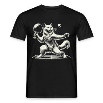 Cute cat playing table tennis - Men's T-Shirt - black - Front - AI Model Male 178 light (178cm)