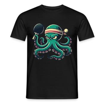 Funny Table Tennis Octopus Cartoon With Racket - Men's T-Shirt - black - Front - AI Model Male 178 light (178cm)