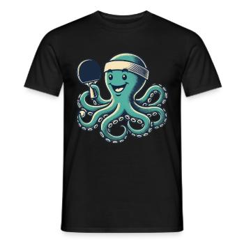 Tennis de table pieuvre dessin animé drôle rétro - T-shirt homme - noir - Devant - AI Model Male 178 light (178cm)