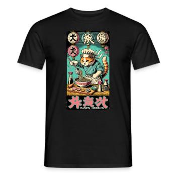 Ramen Chef Cat Kawaii Retro Japan Ukiyo-E - Men's T-Shirt - black - Front - AI Model Male 178 light (178cm)