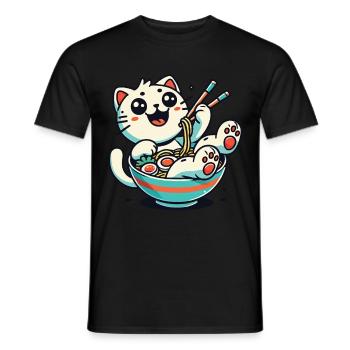 Kawaii Ramen Cat Streetwear Japanese Noodles - Men's T-Shirt - black - Front - AI Model Male 178 light (178cm)