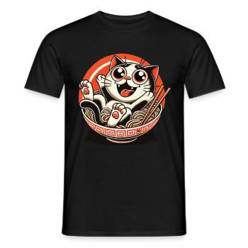 Japanische Streetwear Ramen Nudeln Katze - Männer T-Shirt - Schwarz - Vorne - AI Model Male 178 light (178cm)