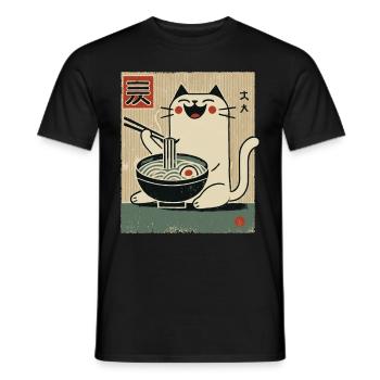 Kawaii Cat Ramen Nouilles Streetwear Ukiyo-E - T-shirt homme - noir - Devant - AI Model Male 178 light (178cm)