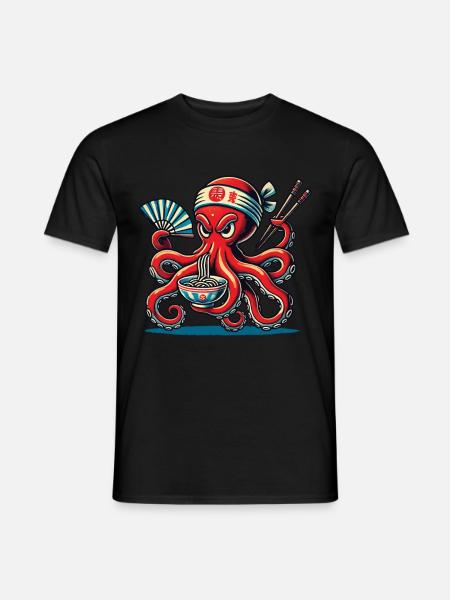 Ośmiornica uwielbia japoński ramen - T-shirt męski - czarny