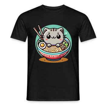 Kawaii Cat Ramen Noodles Japanese Streetwear - Men's T-Shirt - black - Front - AI Model Male 178 light (178cm)