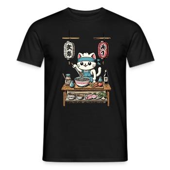 Cats, Ramen, Chef, Ukiyo-E, Kawaii, Retro, Japan - Men's T-Shirt - black - Front - AI Model Male 178 light (178cm)