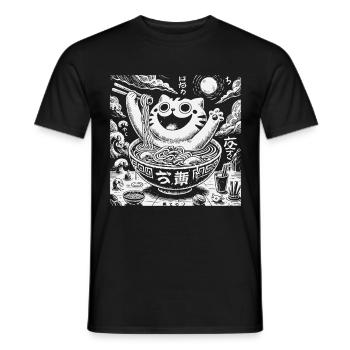 Chat kawaii avec nouilles ramen Nuit japonaise - T-shirt homme - noir - Devant - AI Model Male 178 light (178cm)