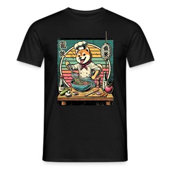 Shiba Hund Ramen Chefkoch Kanji Schrift Retro - Männer T-Shirt - Schwarz - Vorne - AI Model Male 178 light (178cm)