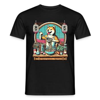 Shiba Hund Ramen Chefkoch Kawaii Retro Stil - Männer T-Shirt - Schwarz - Vorne - AI Model Male 178 light (178cm)