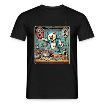 Ramen Noodles Cat Kawaii Retro Ukiyo-E - Men's T-Shirt - black - Front - AI Model Male 178 light (178cm)