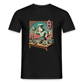 Ramen Nouilles Chat Lover Kawaii Rétro Japon - T-shirt homme - noir - Devant - AI Model Male 178 light (178cm)