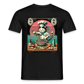 Ramen Nouilles Chats Chef Kawaii Rétro Japon - T-shirt homme - noir - Devant - AI Model Male 178 light (178cm)