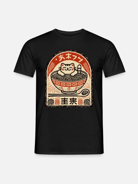 Sød kat i Ramen Ukiyo-e Streetwear Art - Mænd T-shirt - sort
