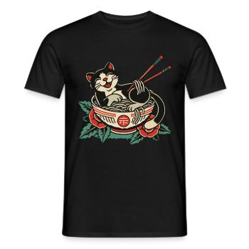 Nouilles Ramen Kawaii Chat Heureux - T-shirt homme - noir - Devant - AI Model Male 178 light (178cm)