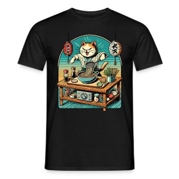 Ramen Nudeln Retro Katze Kawaii Chefkoch Japan - Männer T-Shirt - Schwarz - Vorne - AI Model Male 178 light (178cm)