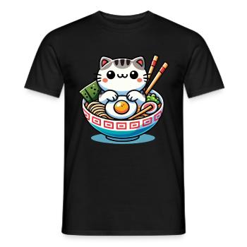 Chat Kawaii en Ramen Bowl Streetwear - T-shirt homme - noir - Devant - AI Model Male 178 light (178cm)