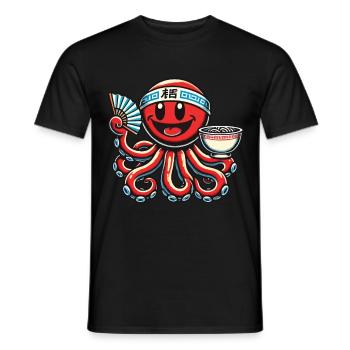 Japanese Anime Ramen Noodles Octopus Fun - Men's T-Shirt - black - Front - AI Model Male 178 light (178cm)