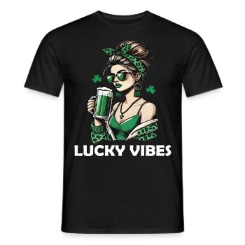 St. Patrick's Day Lucky Vibes Woman With Beer - Men's T-Shirt - black - Front - AI Model Male 178 light (178cm)