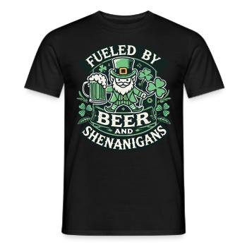 Powered by beer and shenanigans St. Patrick's - Men's T-Shirt - black - Front - AI Model Male 178 light (178cm)