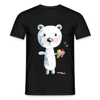Niedlicher Eisbär Mit Eiscreme Und Bienen Comic - Männer T-Shirt - Schwarz - Vorne - AI Model Male 178 light (178cm)