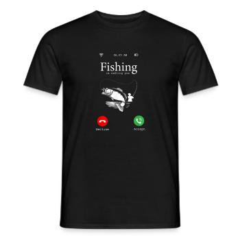 Hilarious Fishing Lovers Gift Fishing Is Calling - Men's T-Shirt - black - Front - AI Model Male 178 light (178cm)