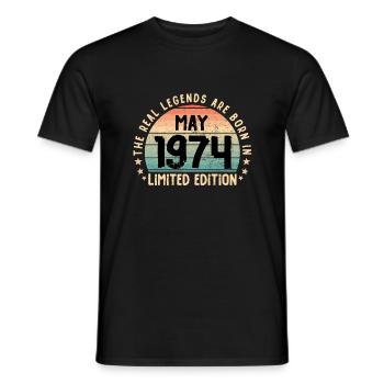Born in 1974 Tee Vintage Legend Born in May Tee - T-shirt homme - noir - Devant - AI Model Male 178 light (178cm)